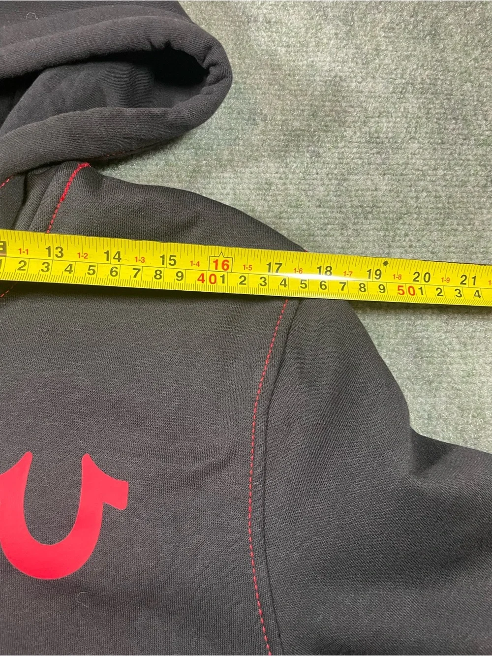 True Religion Black Hoodie with Red Logo